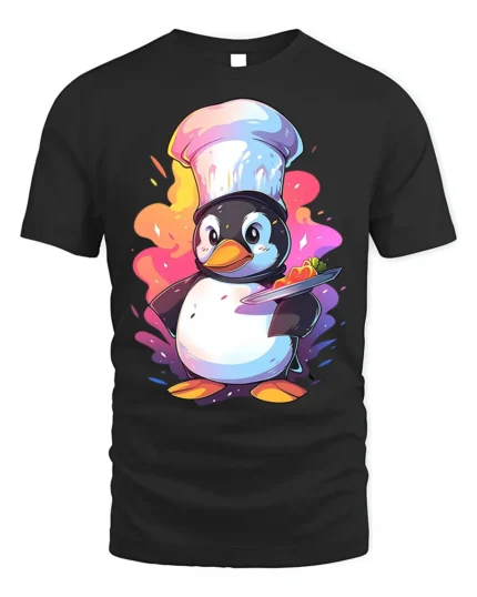 Cute Chef Penguin T-Shirt Funny Cooking Graphic Tee - black t-shirt on white background