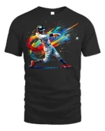 Colorful Baseball Swing T-Shirt Athletic Sports Tee - black t-shirt on white background