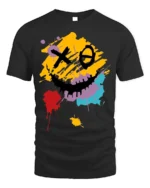 Abstract Smiley Face T-Shirt Color Splash Streetwear Tee - black t-shirt on white background