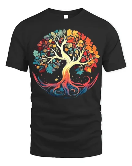 Colorful Tree of Life T-Shirt Vibrant Nature Graphic Tee - black t-shirt on white background