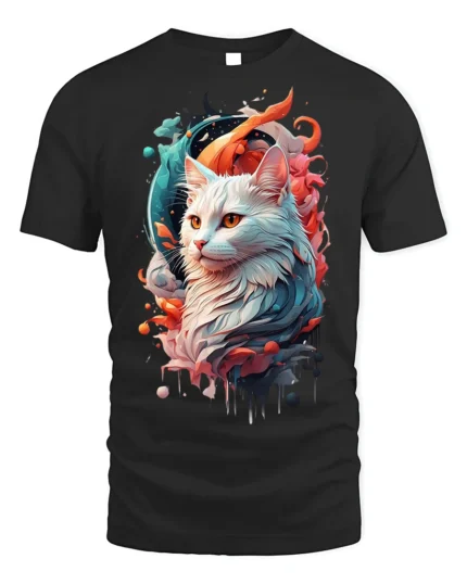 Majestic Cat T-Shirt Vibrant Artistic Pet Lover Tee - black t-shirt on white background