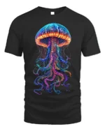 Neon Jellyfish T-Shirt Deep Sea Glow Graphic Tee - black t-shirt on white background