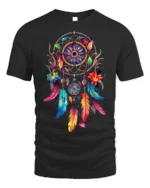 Boho Dreamcatcher T-Shirt Vibrant Native-Inspired Tee - black t-shirt on white background