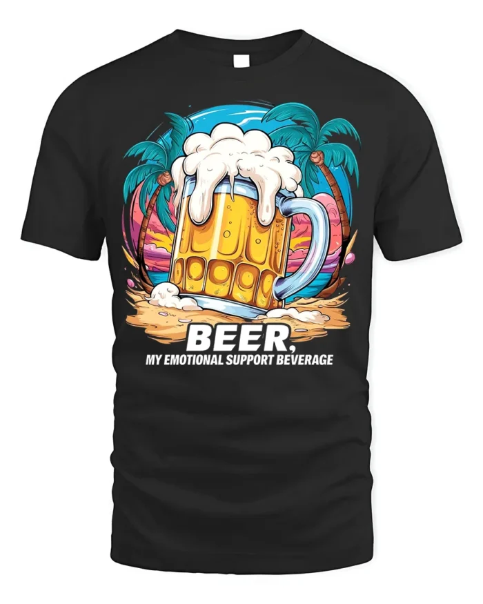 Beer Support T-Shirt Funny Beach Booze Graphic Tee - black t-shirt on white background