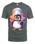 Cute Chef Penguin T-Shirt Funny Cooking Graphic Tee - gray t-shirt on white background