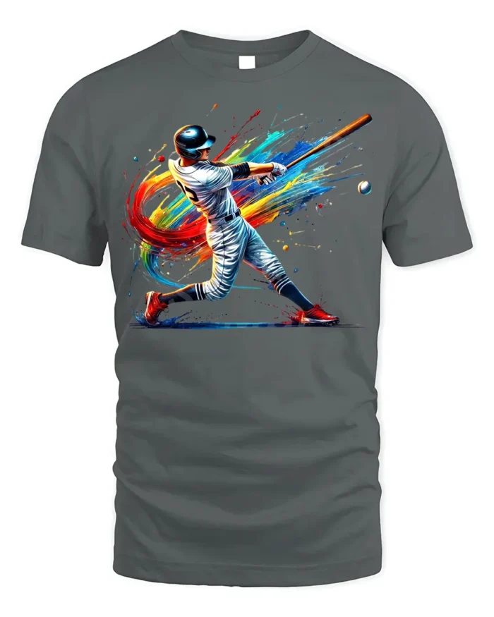 Colorful Baseball Swing T-Shirt Athletic Sports Tee - gray t-shirt on white background