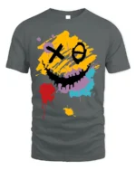 Abstract Smiley Face T-Shirt Color Splash Streetwear Tee - gray t-shirt on white background