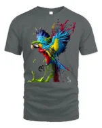 Color Splash Parrot T-Shirt Artistic Tropical Bird Tee - gray t-shirt on white background
