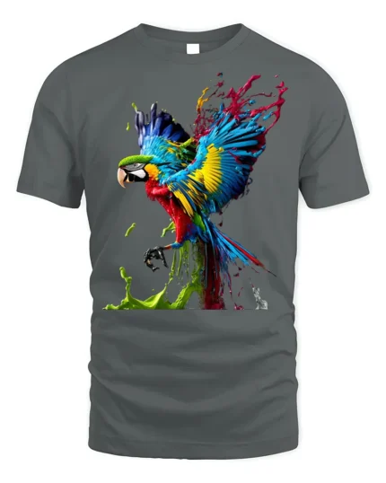 Color Splash Parrot T-Shirt Artistic Tropical Bird Tee - gray t-shirt on white background