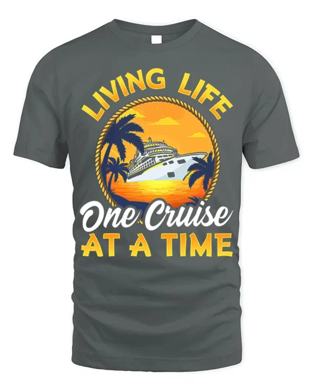 Cruise Life T-Shirt Living Life One Cruise at a Time Tee - gray t-shirt on white background