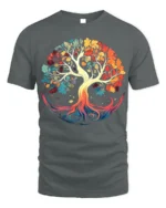 Colorful Tree of Life T-Shirt Vibrant Nature Graphic Tee - gray t-shirt on white background
