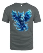 Mystical Blue Owl T-Shirt Fantasy Animal Graphic Tee - gray t-shirt on white background