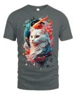 Majestic Cat T-Shirt Vibrant Artistic Pet Lover Tee - gray t-shirt on white background