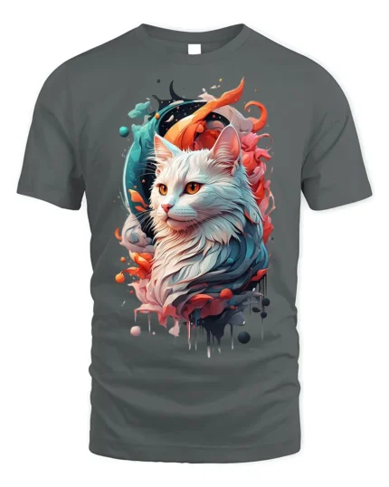 Majestic Cat T-Shirt Vibrant Artistic Pet Lover Tee - gray t-shirt on white background