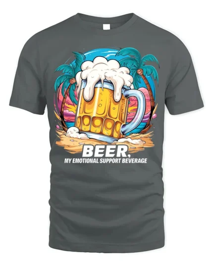 Beer Support T-Shirt Funny Beach Booze Graphic Tee - gray t-shirt on white background