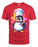 Cute Chef Penguin T-Shirt Funny Cooking Graphic Tee - red t-shirt on white background