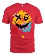 Abstract Smiley Face T-Shirt Color Splash Streetwear Tee - red t-shirt on white background