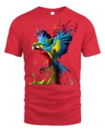 Color Splash Parrot T-Shirt Artistic Tropical Bird Tee - red t-shirt on white background