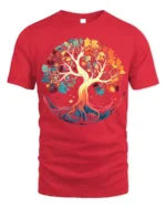 Colorful Tree of Life T-Shirt Vibrant Nature Graphic Tee - red t-shirt on white background