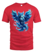 Mystical Blue Owl T-Shirt Fantasy Animal Graphic Tee - red t-shirt on white background