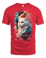 Majestic Cat T-Shirt Vibrant Artistic Pet Lover Tee - red t-shirt on white background