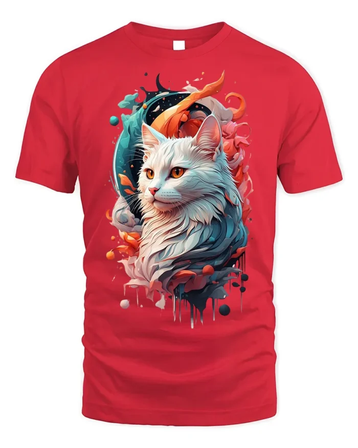 Majestic Cat T-Shirt Vibrant Artistic Pet Lover Tee - red t-shirt on white background