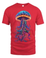 Neon Jellyfish T-Shirt Deep Sea Glow Graphic Tee - red t-shirt on white background