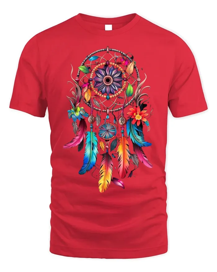 Boho Dreamcatcher T-Shirt Vibrant Native-Inspired Tee - red t-shirt on white background