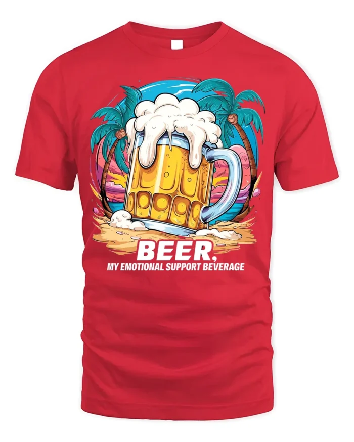 Beer Support T-Shirt Funny Beach Booze Graphic Tee - red t-shirt on white background