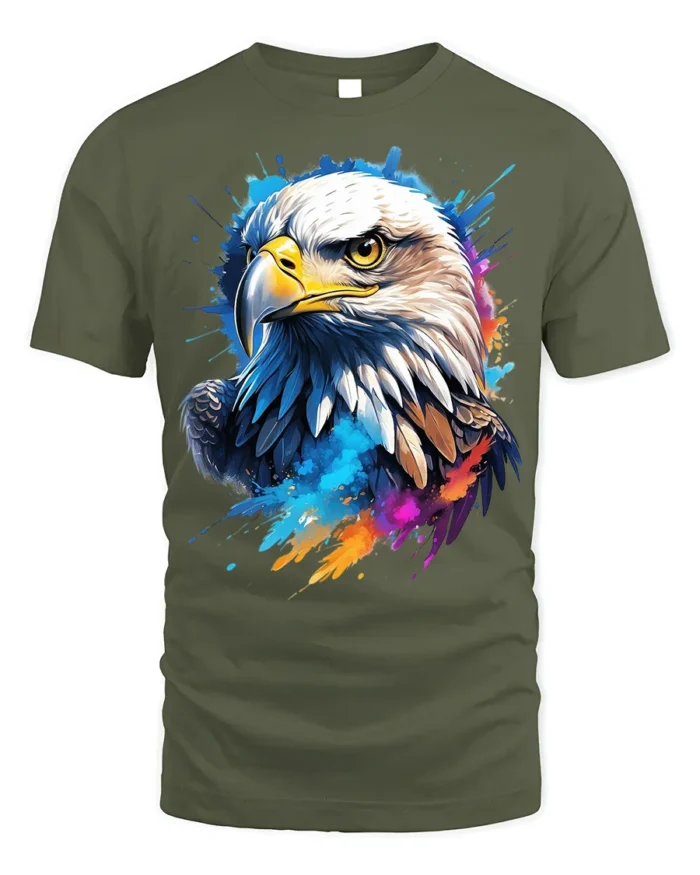 Patriotic Eagle T-Shirt USA Pride Tee in Vibrant Colors - military green t-shirt on white background