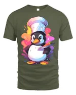 Cute Chef Penguin T-Shirt Funny Cooking Graphic Tee - military green t-shirt on white background