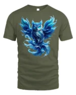 Mystical Blue Owl T-Shirt Fantasy Animal Graphic Tee - military green t-shirt on white background