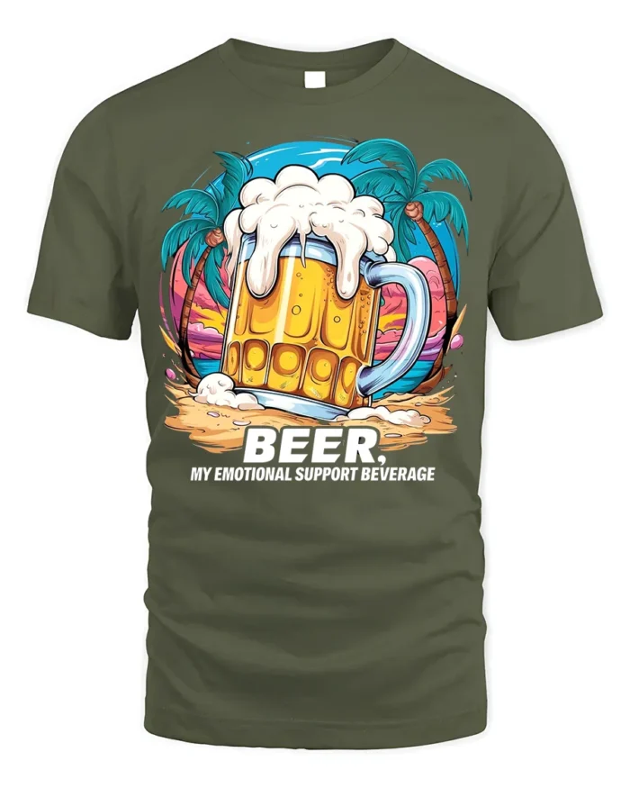Beer Support T-Shirt Funny Beach Booze Graphic Tee - military green t-shirt on white background