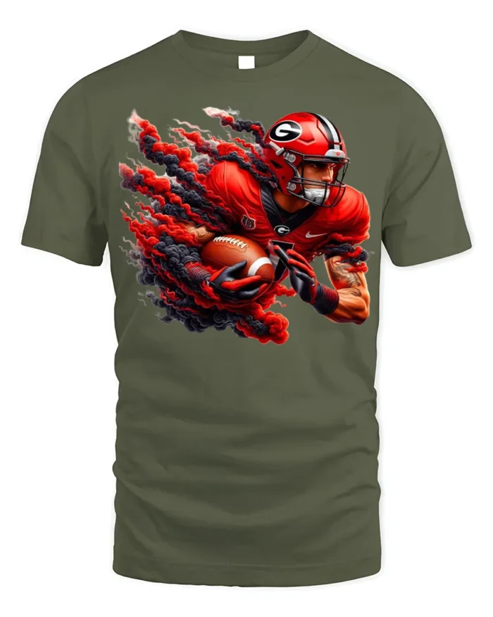 Georgia Football T-Shirt Fiery Red Game Day Graphic Tee - military green t-shirt on white background