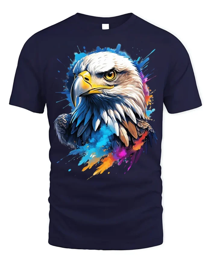 Patriotic Eagle T-Shirt USA Pride Tee in Vibrant Colors - navy t-shirt on white background