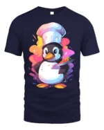 Cute Chef Penguin T-Shirt Funny Cooking Graphic Tee - navy t-shirt on white background