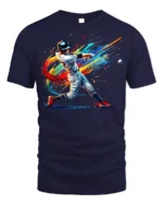 Colorful Baseball Swing T-Shirt Athletic Sports Tee - navy t-shirt on white background