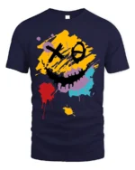 Abstract Smiley Face T-Shirt Color Splash Streetwear Tee - navy t-shirt on white background