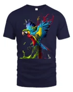 Color Splash Parrot T-Shirt Artistic Tropical Bird Tee - navy t-shirt on white background