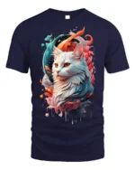 Majestic Cat T-Shirt Vibrant Artistic Pet Lover Tee - navy t-shirt on white background