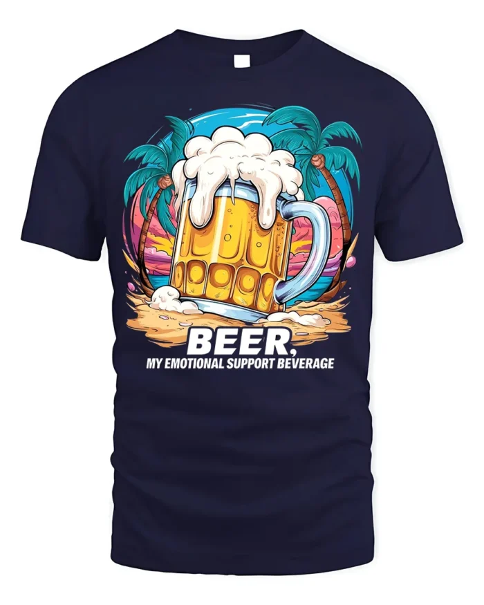 Beer Support T-Shirt Funny Beach Booze Graphic Tee - navy t-shirt on white background