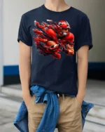 Georgia Football T-Shirt Fiery Red Game Day Graphic Tee - model wearing navy shirt, hands in pockets