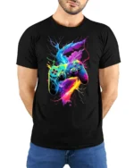 Electric Gamer T-Shirt Neon Controller Power Tee - model wearing black shirt, hands behind back