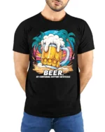 Beer Support T-Shirt Funny Beach Booze Graphic Tee - model wearing black shirt, hands behind back