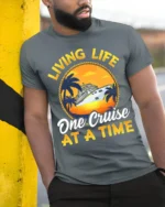 Cruise Life T-Shirt Living Life One Cruise at a Time Tee - model in grey shirt leaning against column