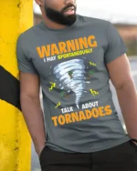 Storm Chaser Humor T-Shirt Tornado Enthusiast Graphic Tee - model in grey shirt leaning against column