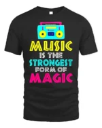 Music Is Magic T-Shirt Retro Boombox Graphic Tee - black t-shirt on white background