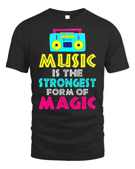 Music Is Magic T-Shirt Retro Boombox Graphic Tee - black t-shirt on white background