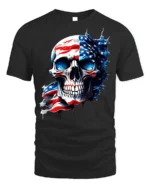 American Flag Skull T-Shirt for Men 4th of July Tee - black t-shirt on white background