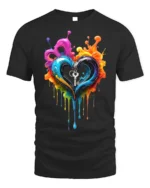 Colorful Heart Key T-Shirt Artistic Love Graphic - black t-shirt on white background